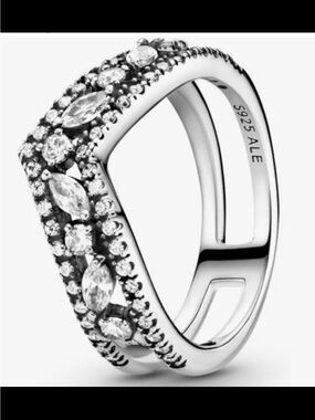 PANDORA Sparkling Marquise Double Wishbone 925 Sterling Silver Ring